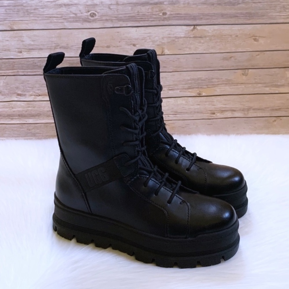 UGG Sheena Black Platform Combat Lace-Up Boots